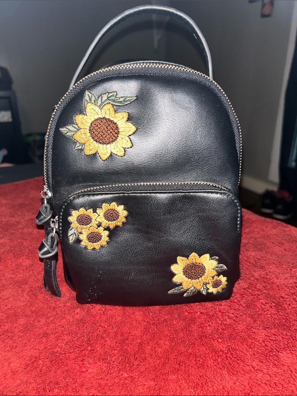 Tilly's Black Mini Backpack with Yellow Sunflower Embroidery